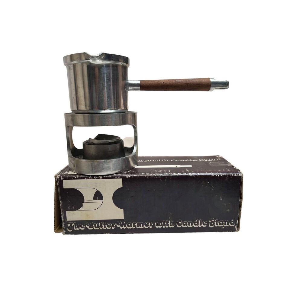 Vtg Alfred Knobler Cast Aluminum Rosewood Handle Butter Warmer & Candle Stand